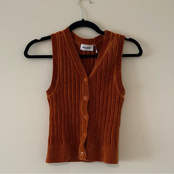 Weekday Button Down V-Neck Vest Cardigan - Picture 1 of 2